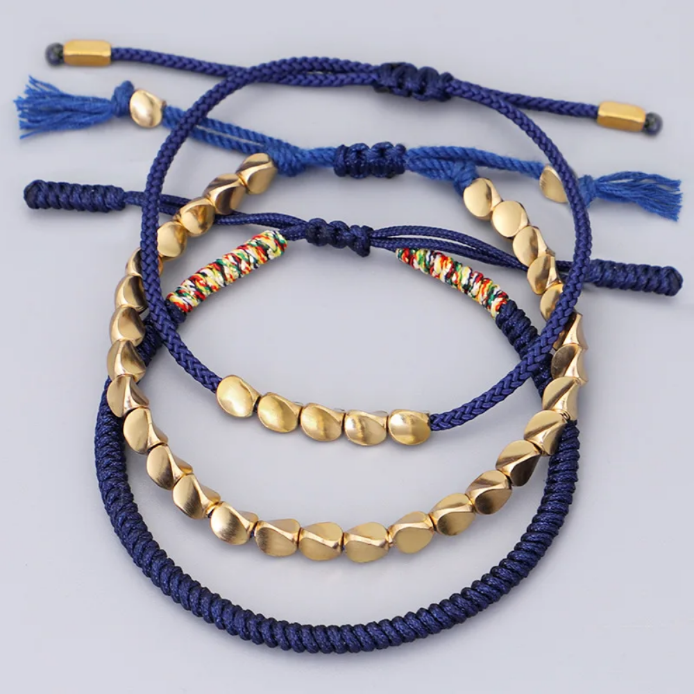Triple Bracelet Tibétain Tressé Bleu