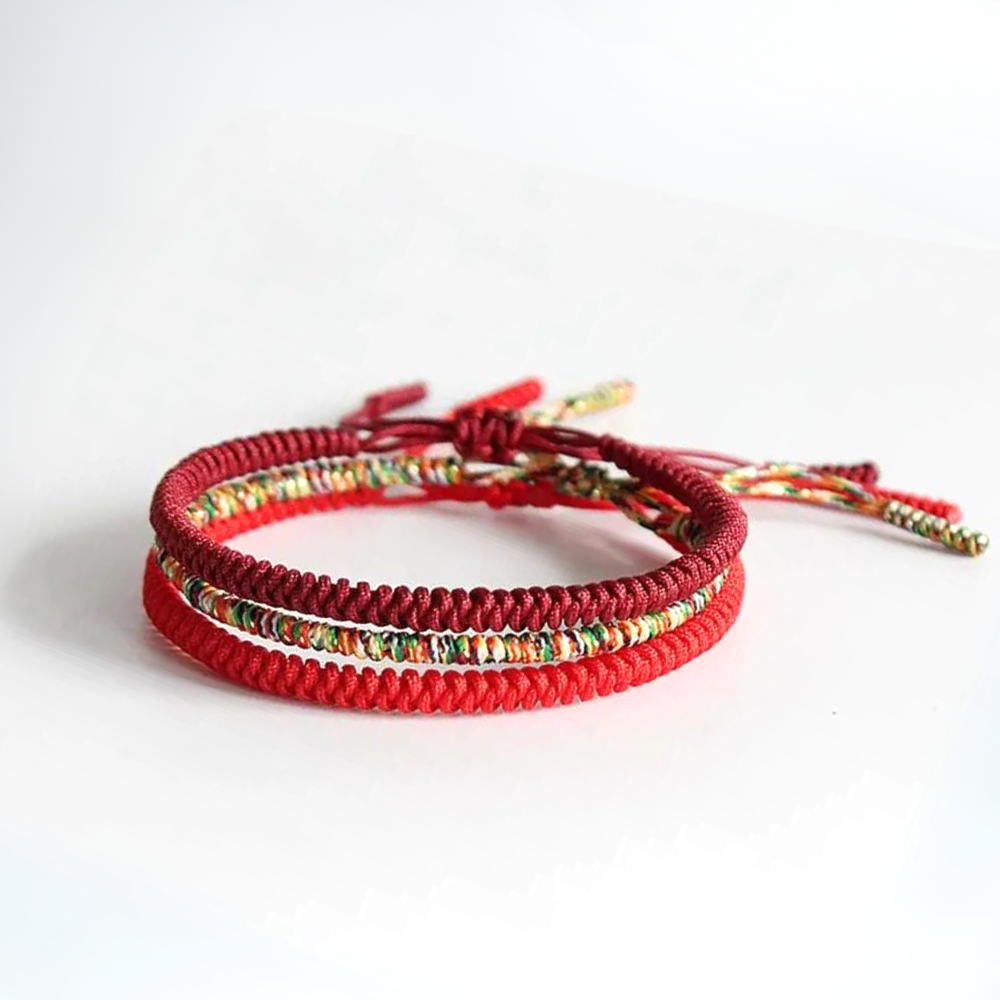 Bracelet Tibétain Tressé Rouge